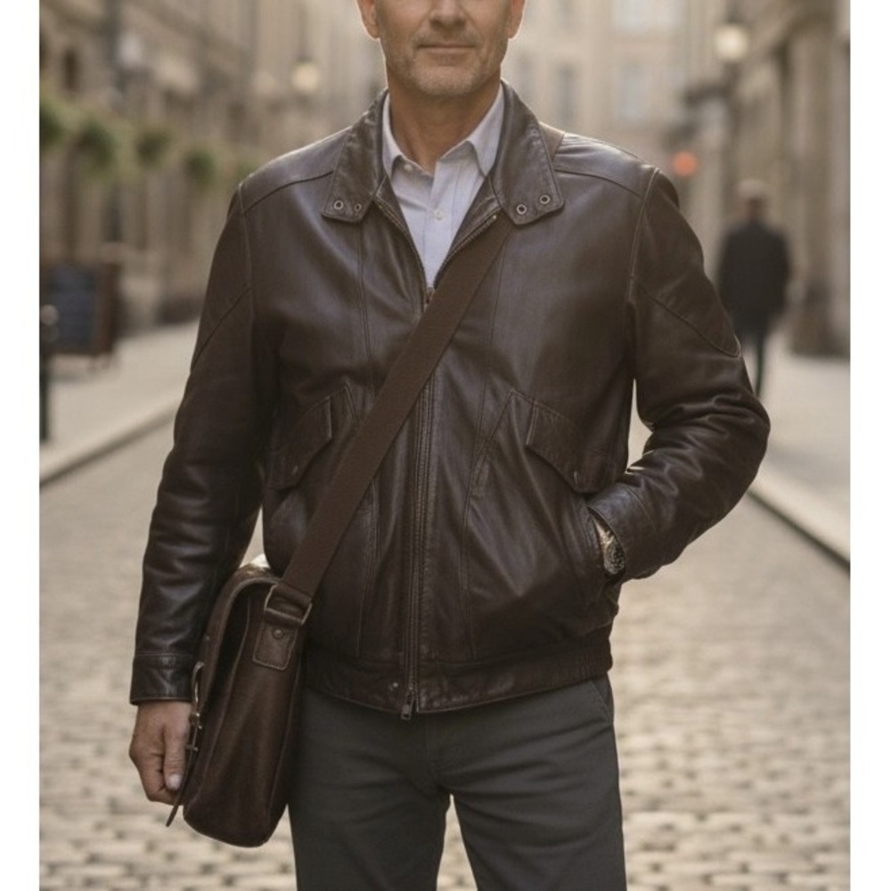 Vtg London Towne Leather Jacket Men's Large Brown Bomber Distressed 90s Style - Picture 15 of 16